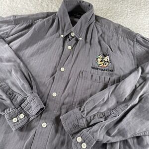 Vintage Fighting Sioux Button Up Long Sleeve Shirt Gray XL Cotton Hockey UND